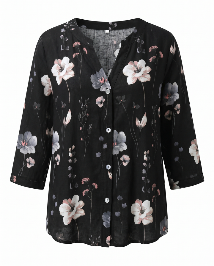 Marlene — Floral V-Neck 3/4-Sleeve Blouse