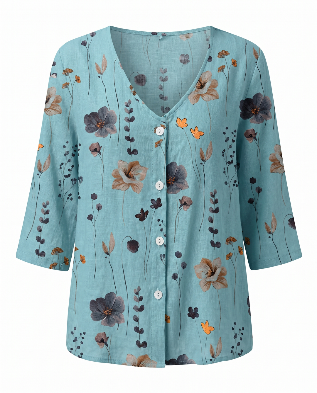 Marlene — Floral V-Neck 3/4-Sleeve Blouse