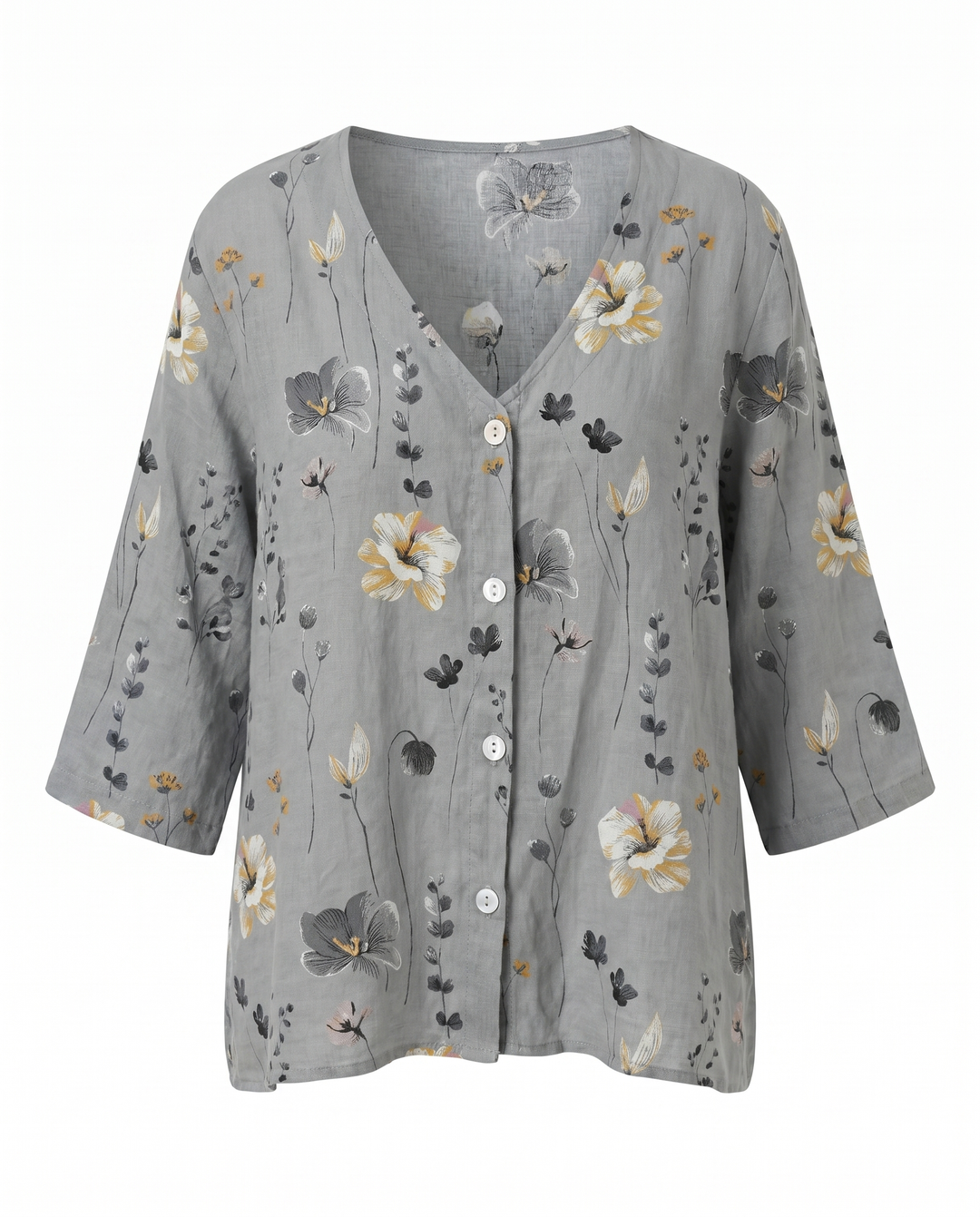 Marlene — Floral V-Neck 3/4-Sleeve Blouse