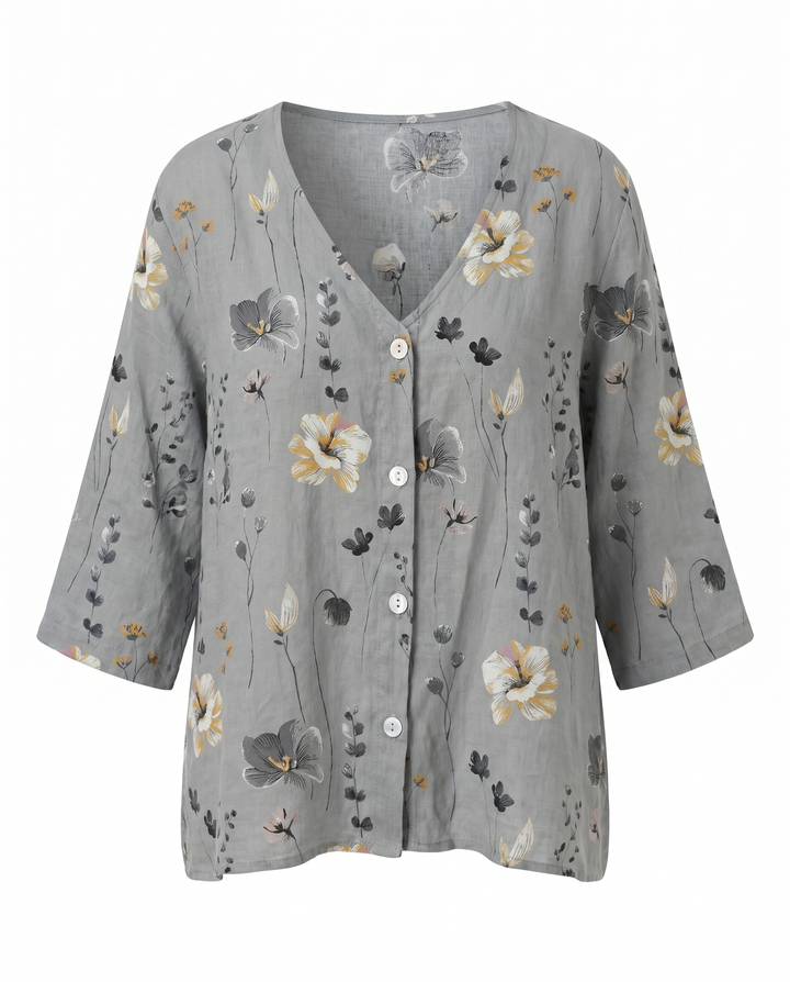Marlene — Floral V-Neck 3/4-Sleeve Blouse