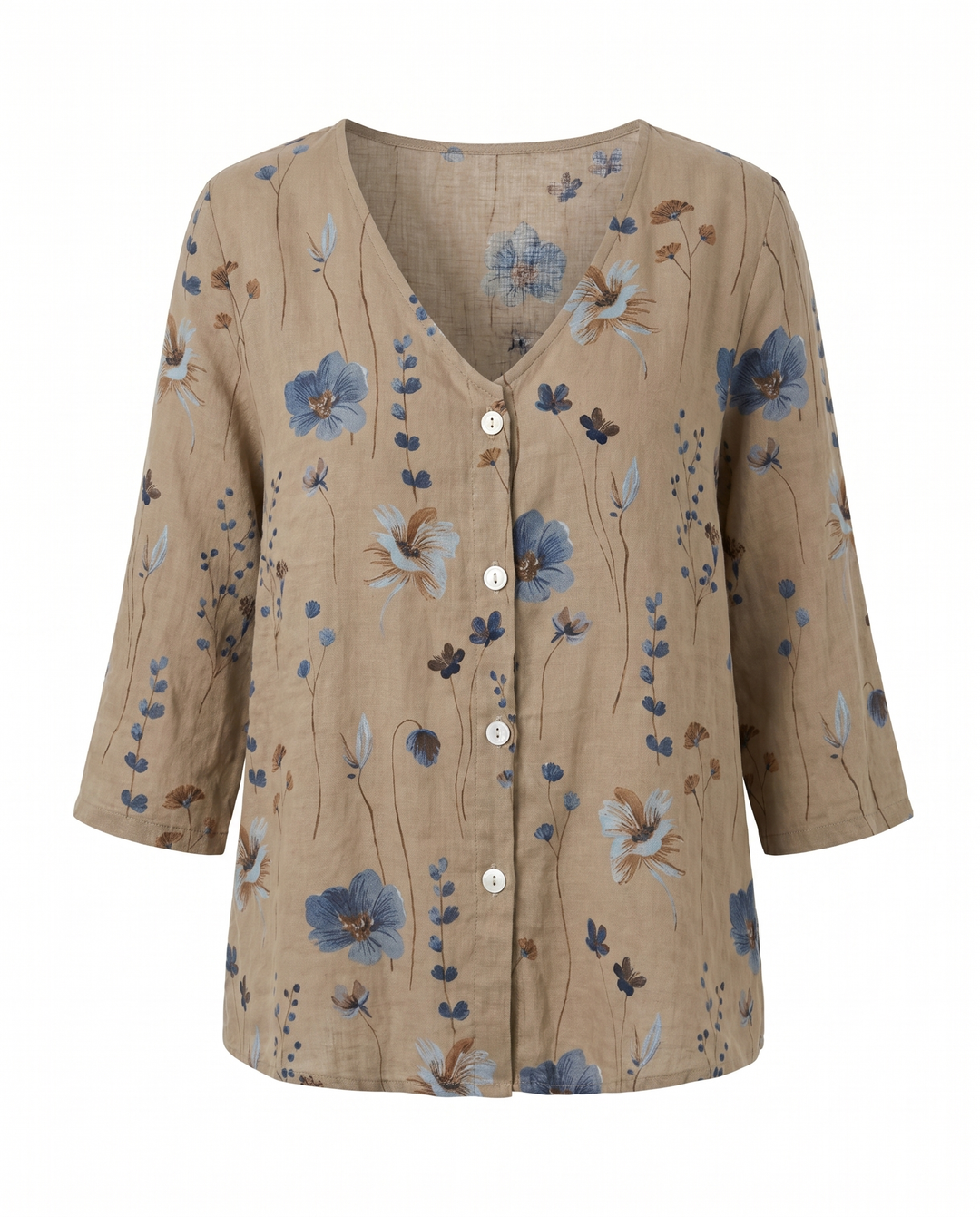 Marlene — Floral V-Neck 3/4-Sleeve Blouse