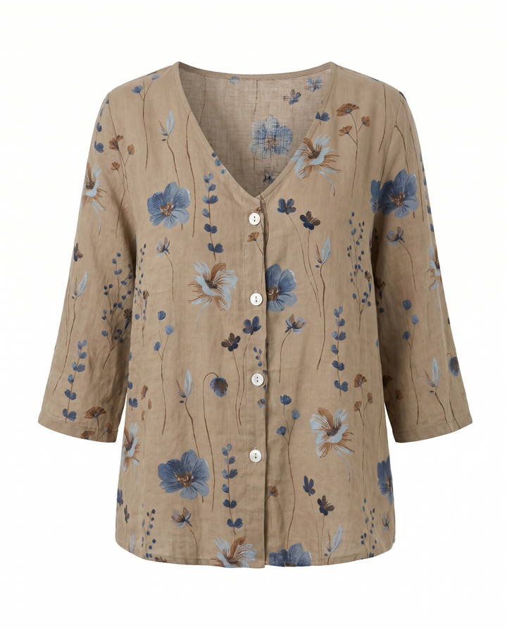 Marlene — Floral V-Neck 3/4-Sleeve Blouse