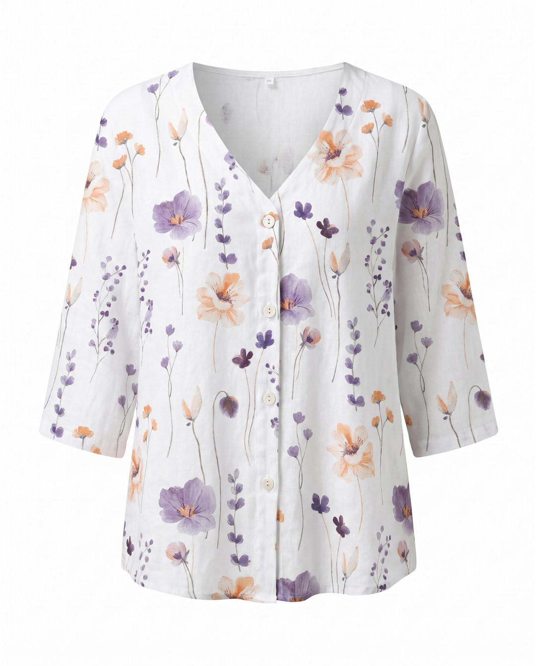 Marlene — Floral V-Neck 3/4-Sleeve Blouse