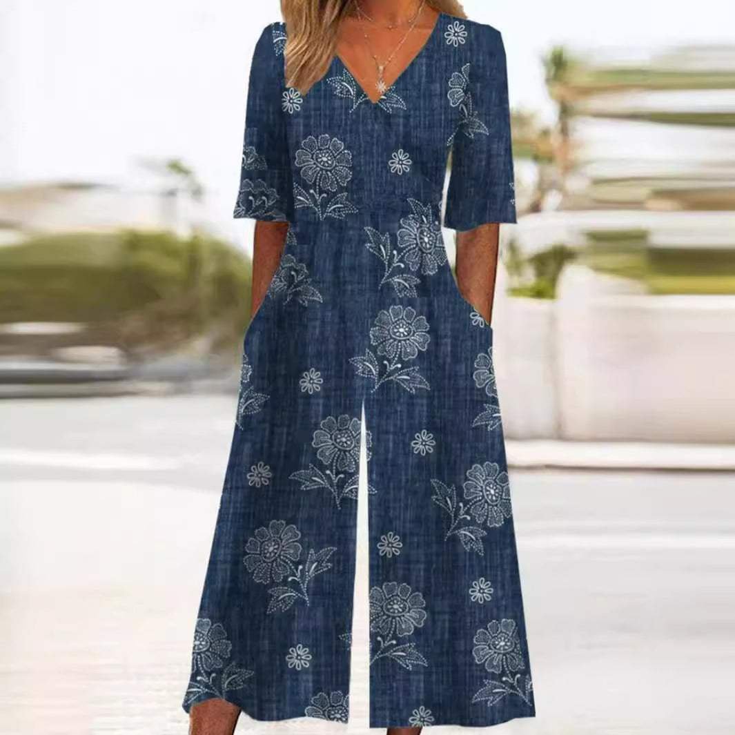 Opal — Boho Floral V-Neck Jumpsuit
