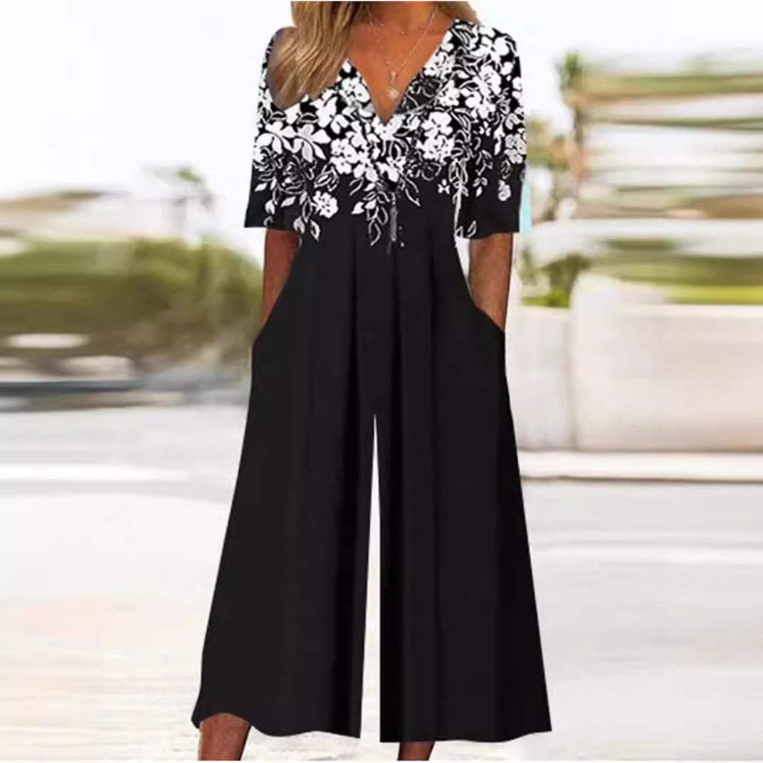 Opal — Boho Floral V-Neck Jumpsuit