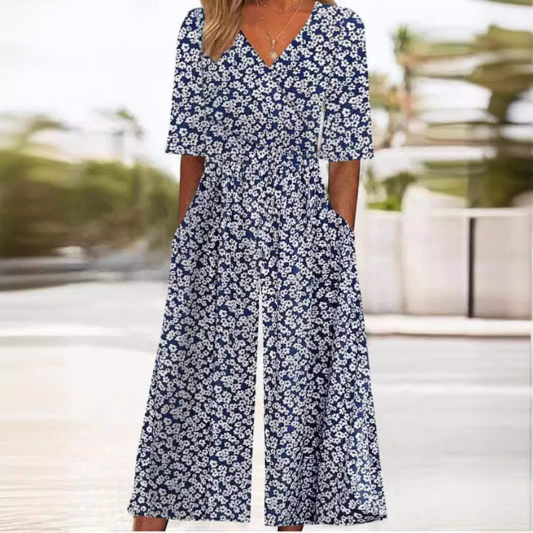 Opal — Boho Floral V-Neck Jumpsuit