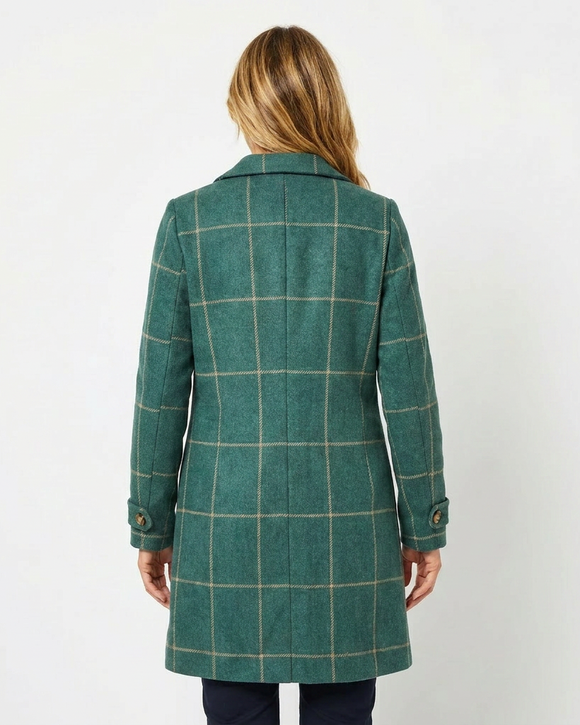 Rhona — Women’s Windowpane Check Long Coat