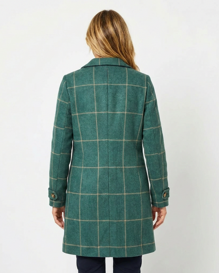 Rhona — Women’s Windowpane Check Long Coat