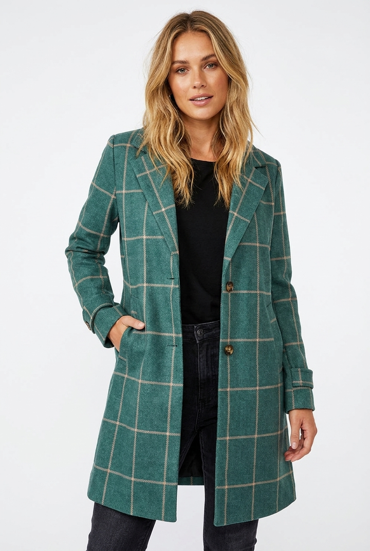 Rhona — Women’s Windowpane Check Long Coat