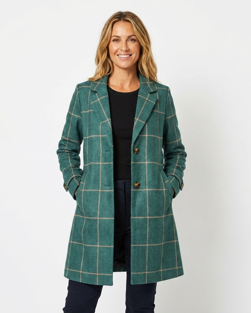 Rhona — Women’s Windowpane Check Long Coat