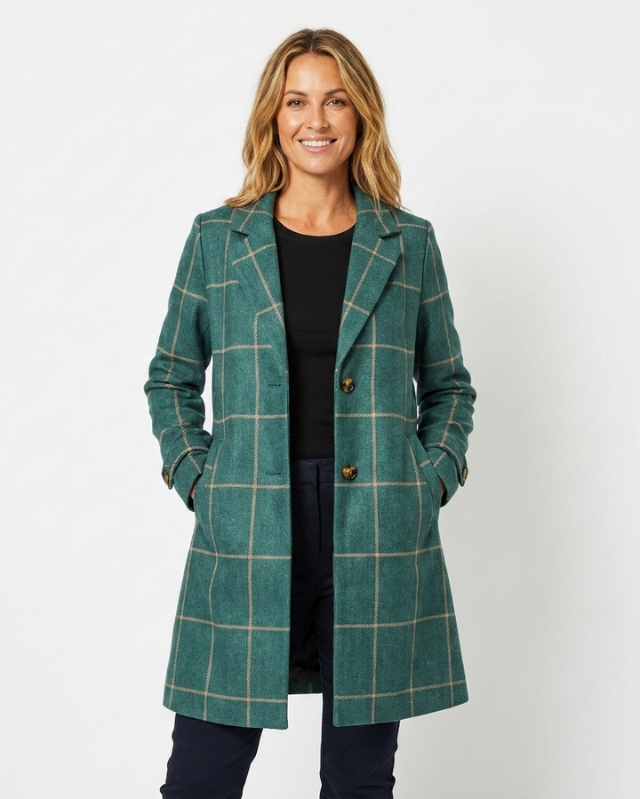 Rhona — Women’s Windowpane Check Long Coat