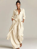 Bess — Belted Long-Sleeve Jumpsuit