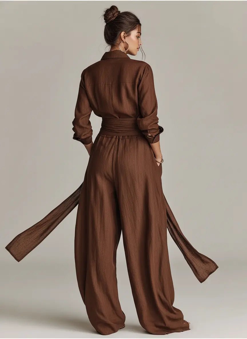 Bess — Belted Long-Sleeve Jumpsuit