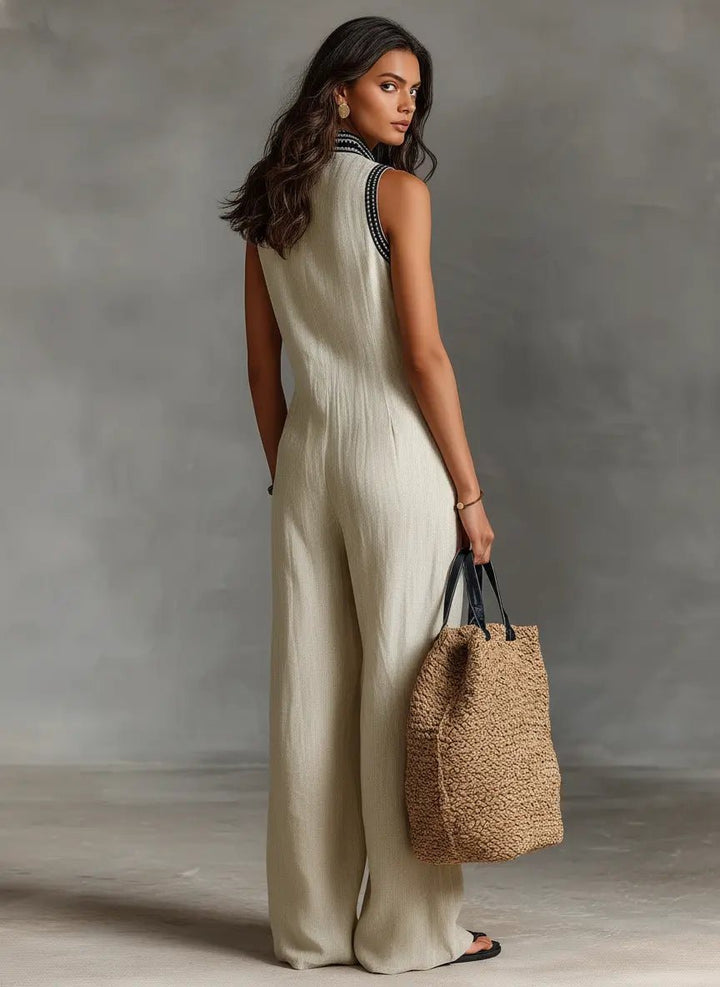Adaline — Embroidered Linen Wide-Leg Jumpsuit
