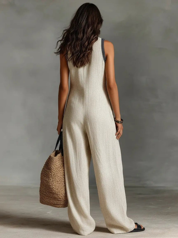 Adaline — Embroidered Linen Wide-Leg Jumpsuit