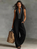 Adaline — Embroidered Linen Wide-Leg Jumpsuit