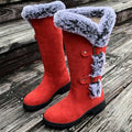 Scarlett — Women’s Faux Suede Fur-Trim Buckle Knee-High Boots