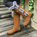 Scarlett — Women’s Faux Suede Fur-Trim Buckle Knee-High Boots