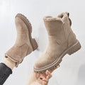 Grace — Women’s Fleece-Lined Suede Slip-On Chunky Ankle Boots