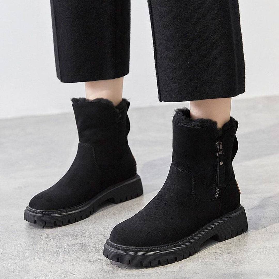 Grace — Women’s Fleece-Lined Suede Slip-On Chunky Ankle Boots