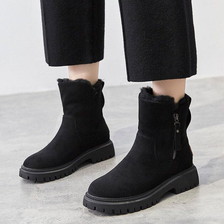 Grace — Women’s Fleece-Lined Suede Slip-On Chunky Ankle Boots