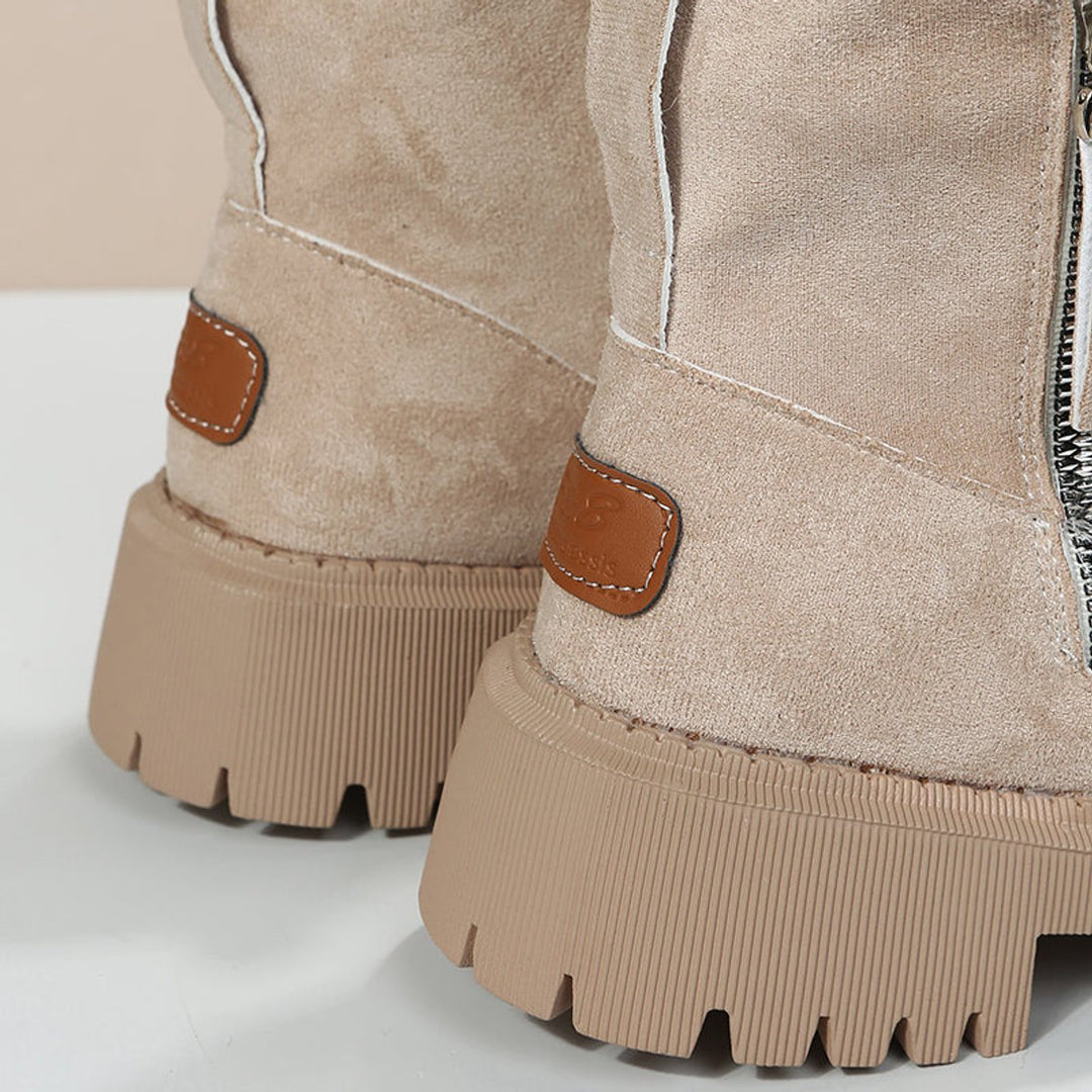 Grace — Women’s Fleece-Lined Suede Slip-On Chunky Ankle Boots