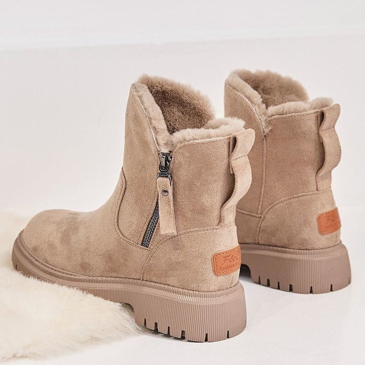 Grace — Women’s Fleece-Lined Suede Slip-On Chunky Ankle Boots