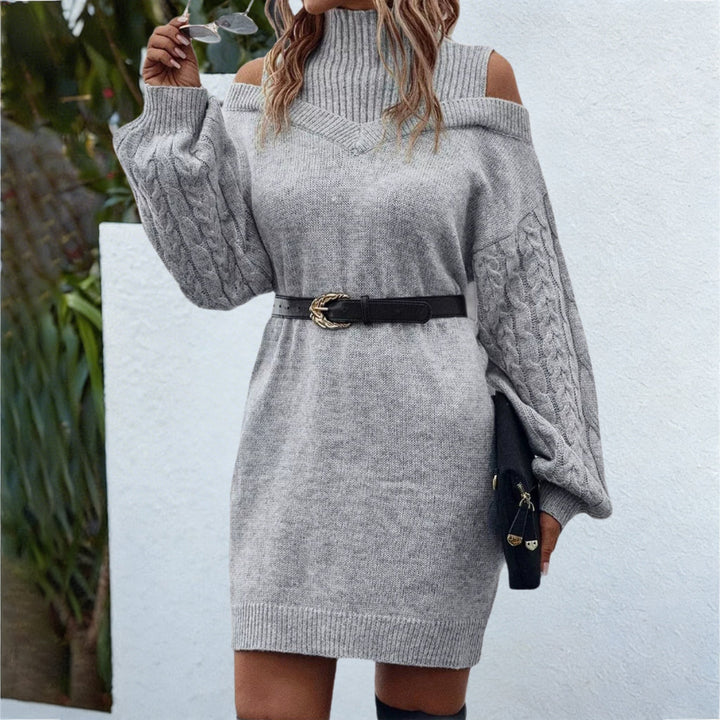 Doria — Women’s Roll-Neck Open-Knit Sleeve Midi Dress