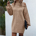 Doria — Women’s Roll-Neck Open-Knit Sleeve Midi Dress