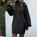Doria — Women’s Roll-Neck Open-Knit Sleeve Midi Dress