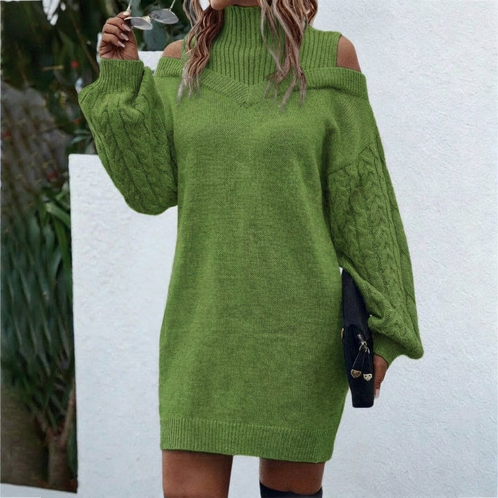 Doria — Women’s Roll-Neck Open-Knit Sleeve Midi Dress