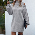Doria — Women’s Roll-Neck Open-Knit Sleeve Midi Dress