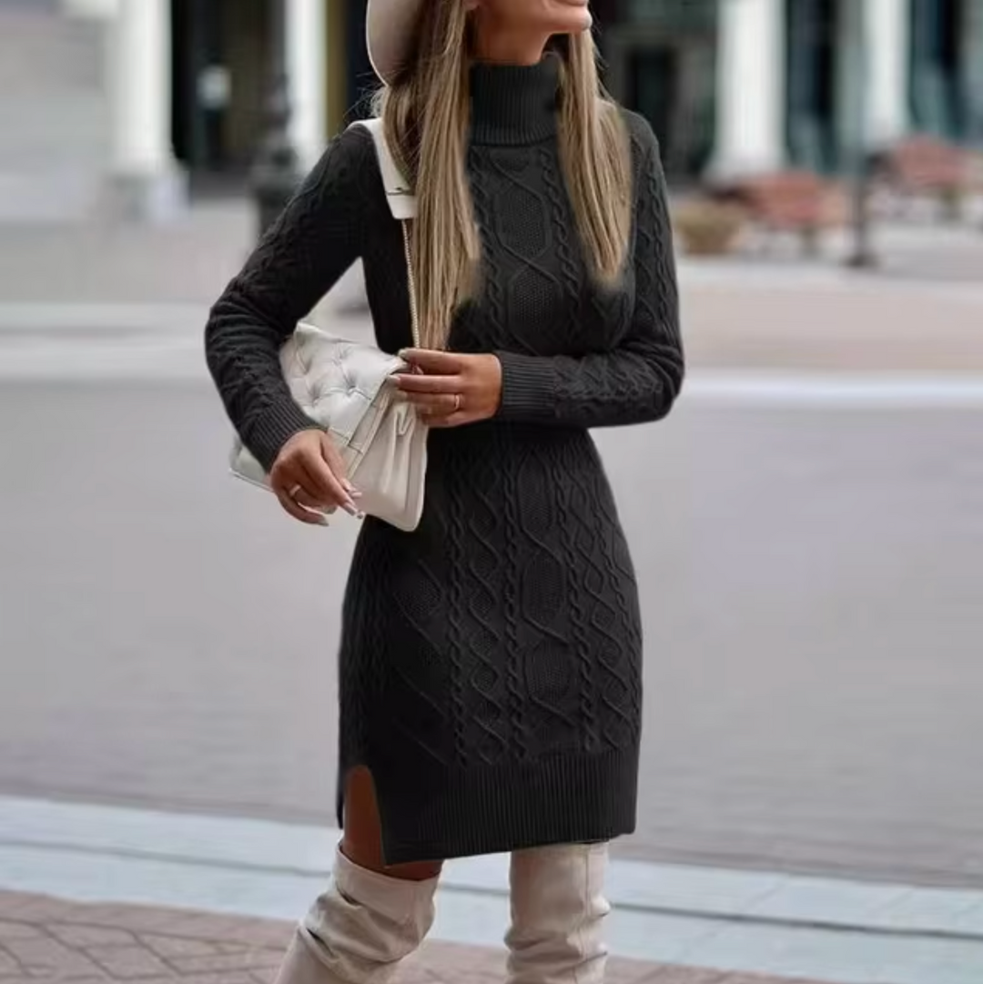 Maren — Turtleneck Ribbed Knit Sweater Dress