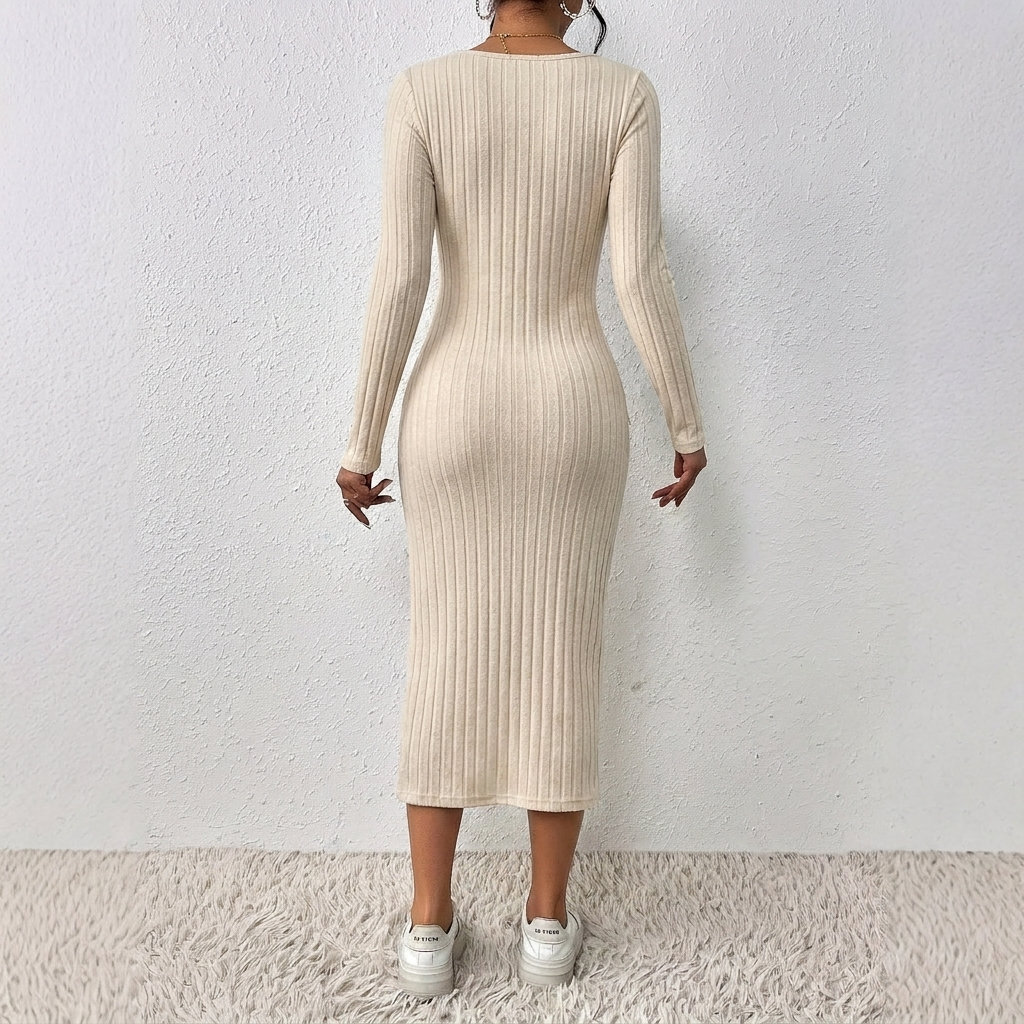 Vesna — Women’s Scoop-Neck Side-Slit Knit Dress