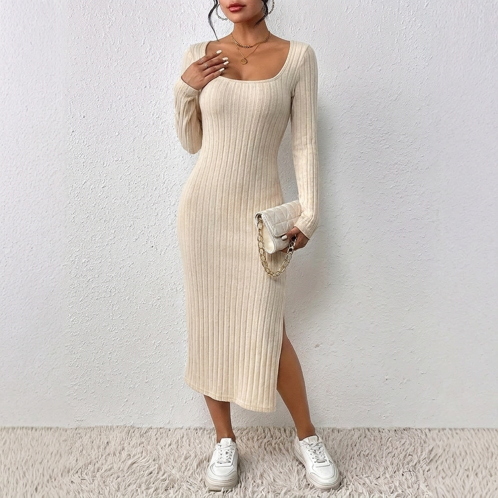 Vesna — Women’s Scoop-Neck Side-Slit Knit Dress