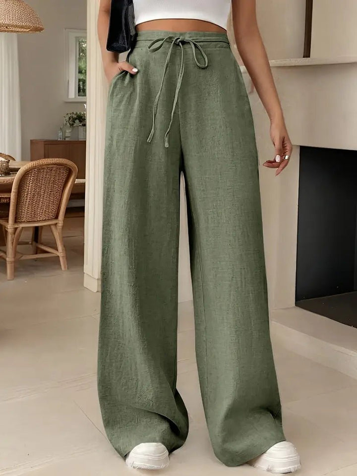 Rosalie — High-Waist Drawstring Wide-Leg Linen Trousers