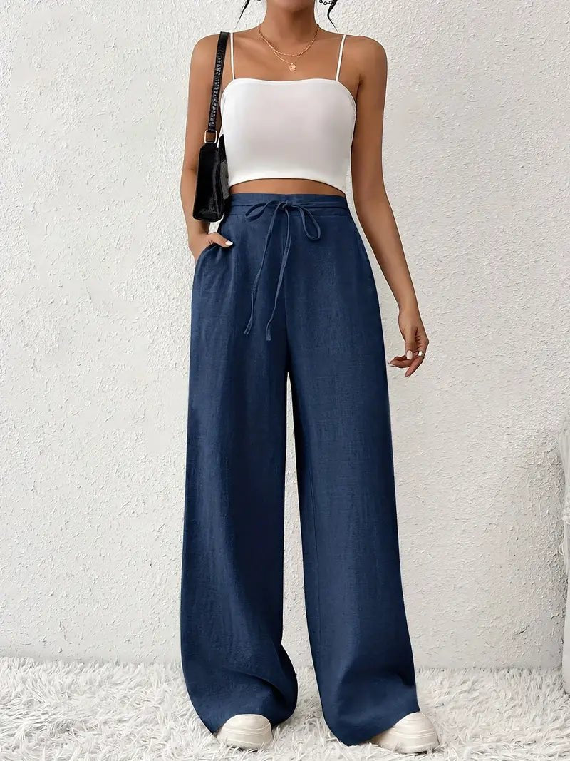 Rosalie — High-Waist Drawstring Wide-Leg Linen Trousers
