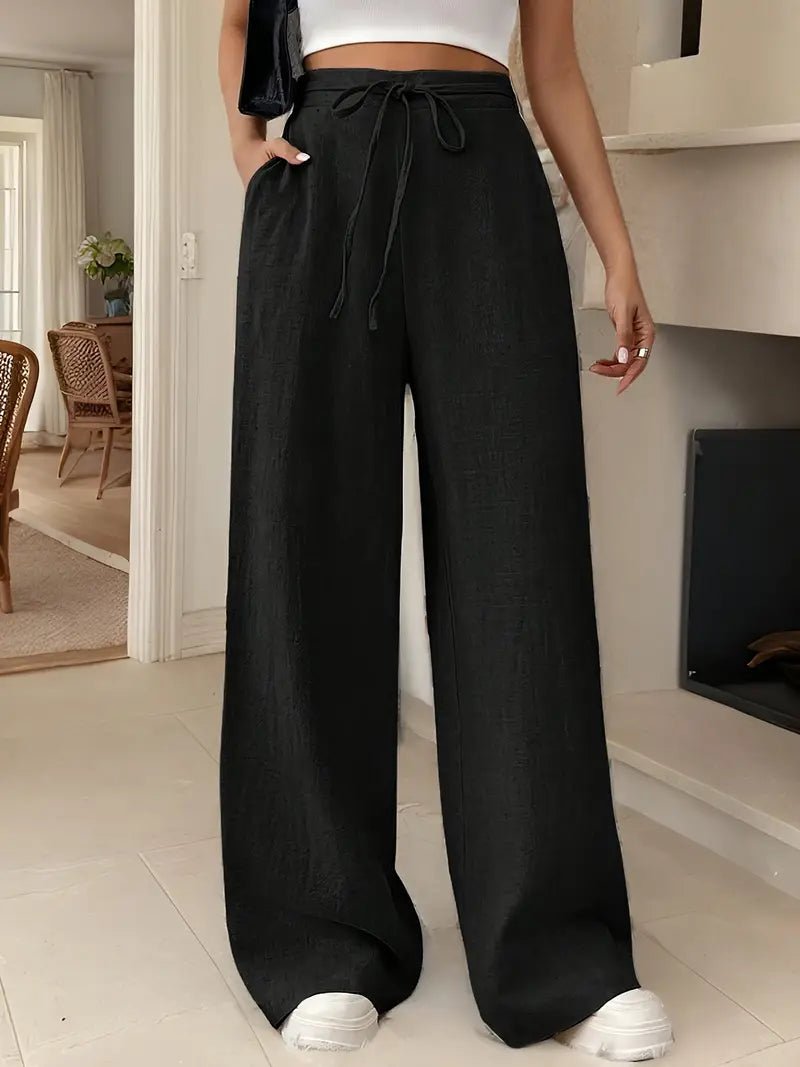 Rosalie — High-Waist Drawstring Wide-Leg Linen Trousers