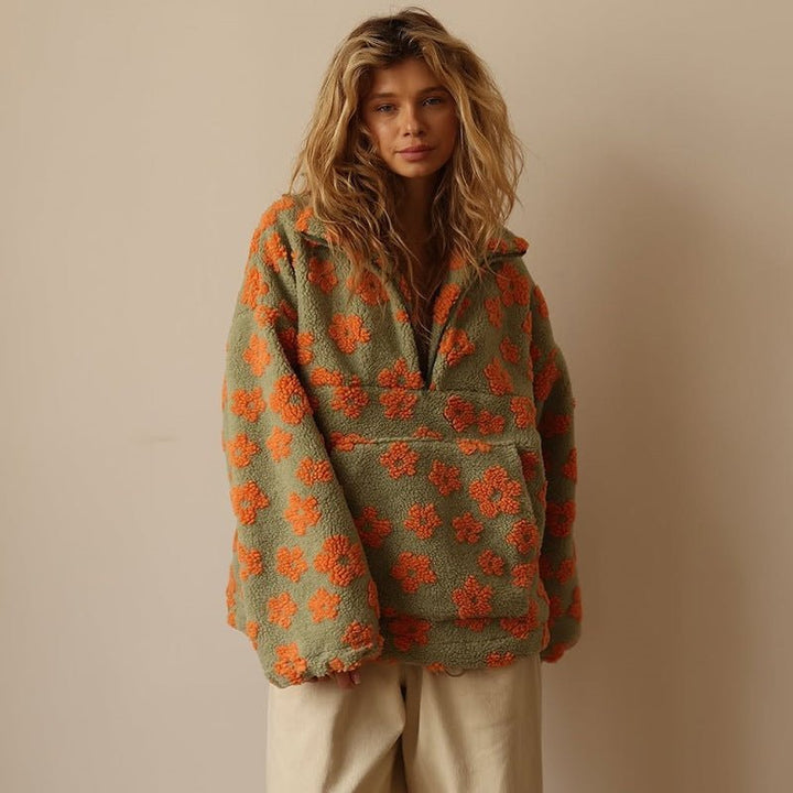 Esme — Women’s Oversized Floral Teddy Half-Zip