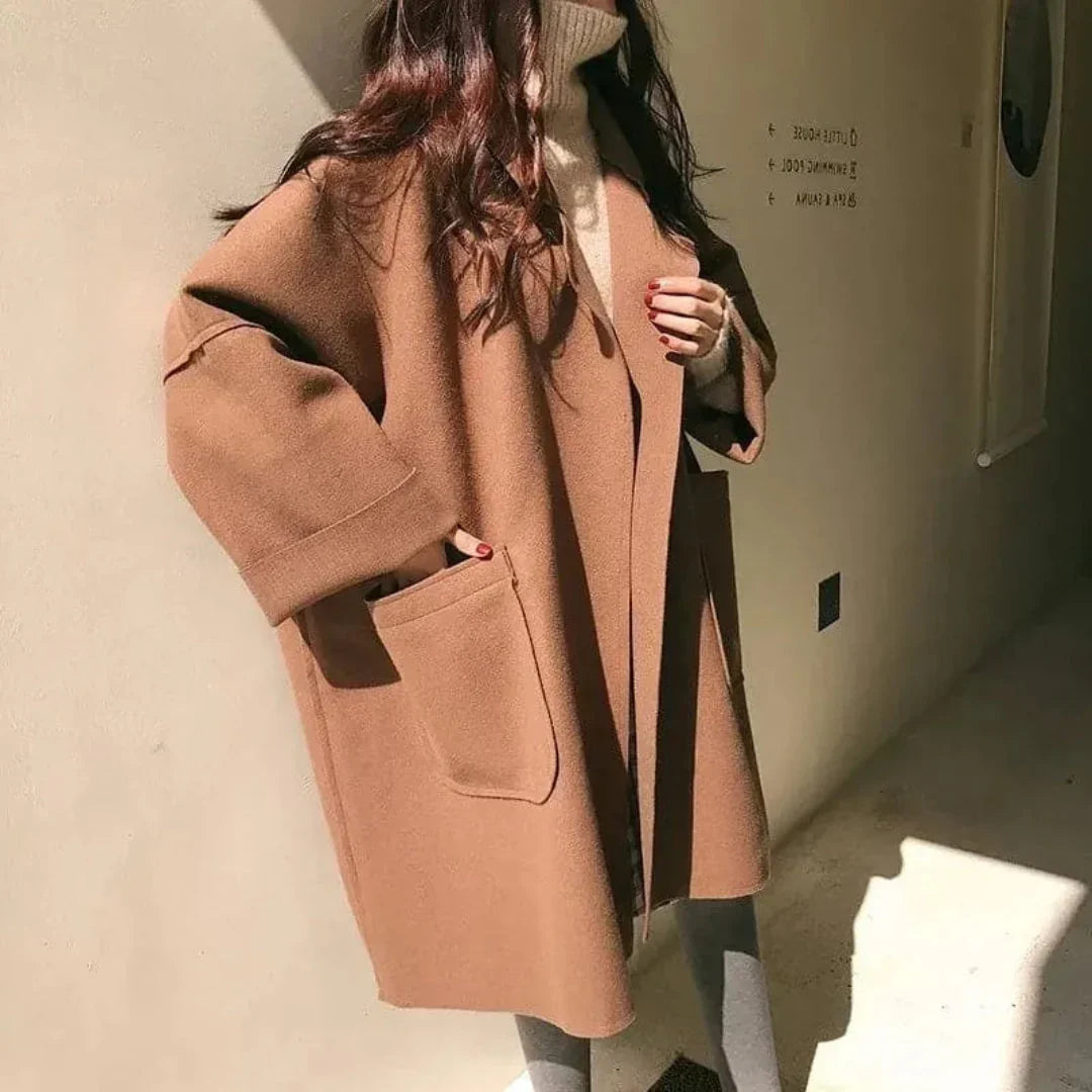 Nyla — Women’s Oversized Cocoon Coat with Patch Pockets