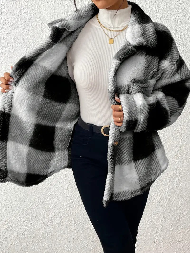 Viveka — Women’s Plush Plaid Button-Up Jacket