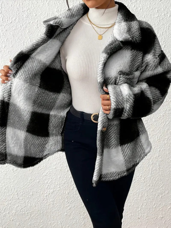 Viveka — Women’s Plush Plaid Button-Up Jacket
