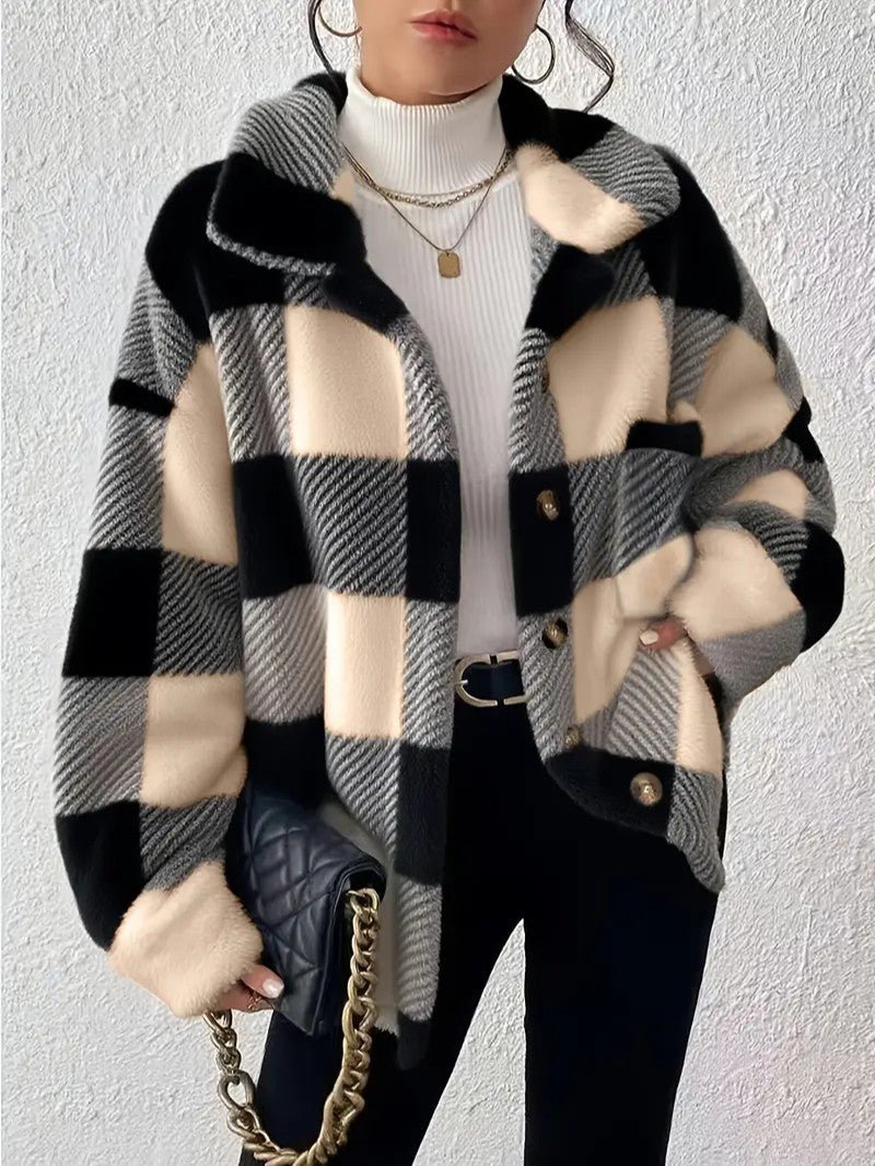 Viveka — Women’s Plush Plaid Button-Up Jacket