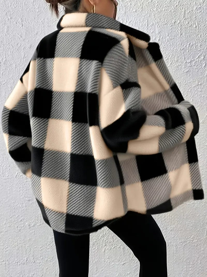 Viveka — Women’s Plush Plaid Button-Up Jacket