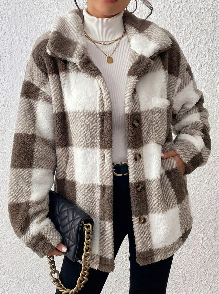 Viveka — Women’s Plush Plaid Button-Up Jacket