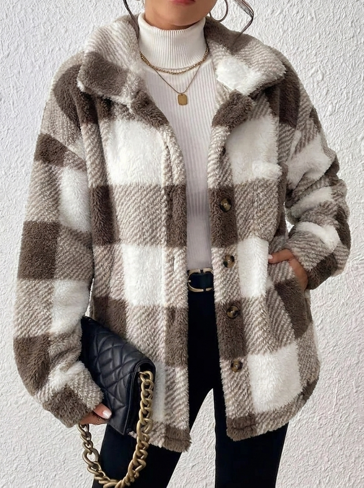 Viveka — Women’s Plush Plaid Button-Up Jacket