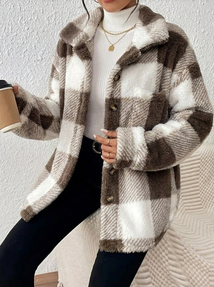 Viveka — Women’s Plush Plaid Button-Up Jacket