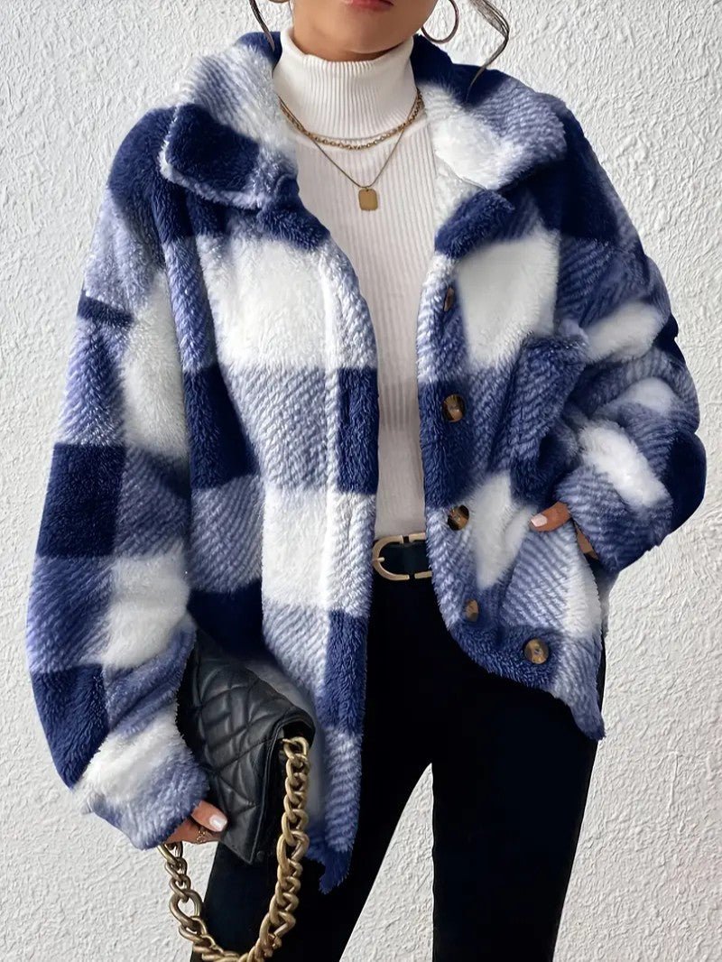 Viveka — Women’s Plush Plaid Button-Up Jacket
