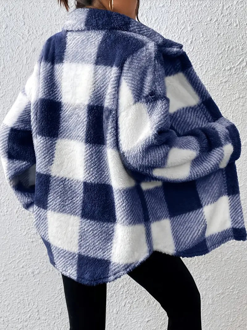Viveka — Women’s Plush Plaid Button-Up Jacket