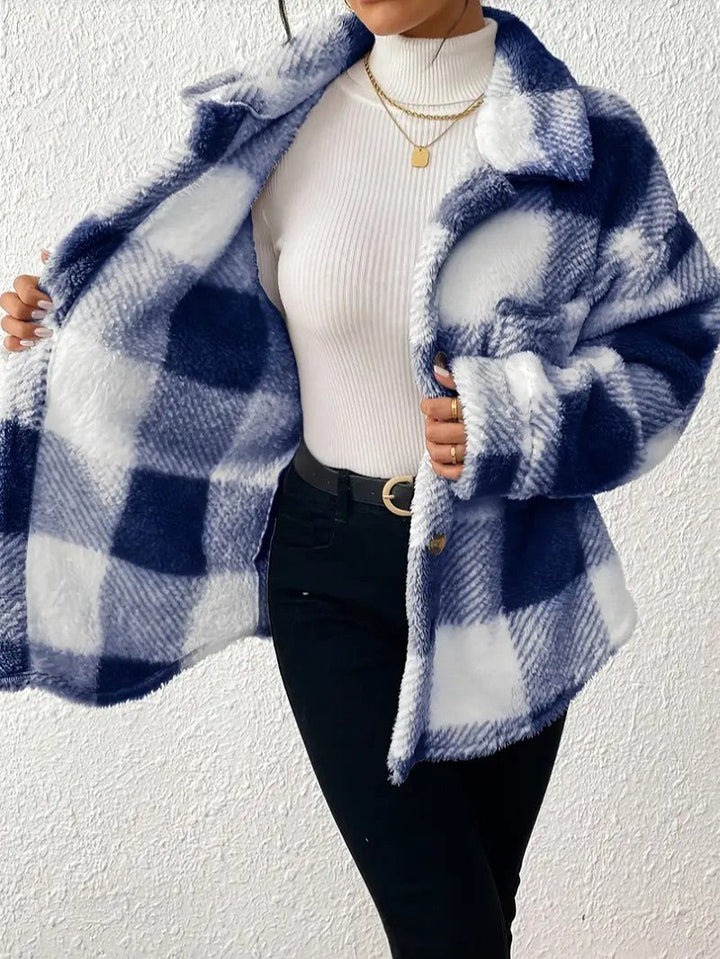 Viveka — Women’s Plush Plaid Button-Up Jacket
